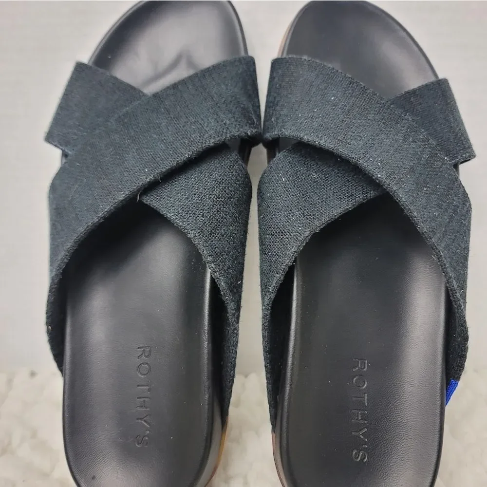 Rothy's The Weekend Womens Slide Size 9.5  Black Cross Hemp Straps Sandals